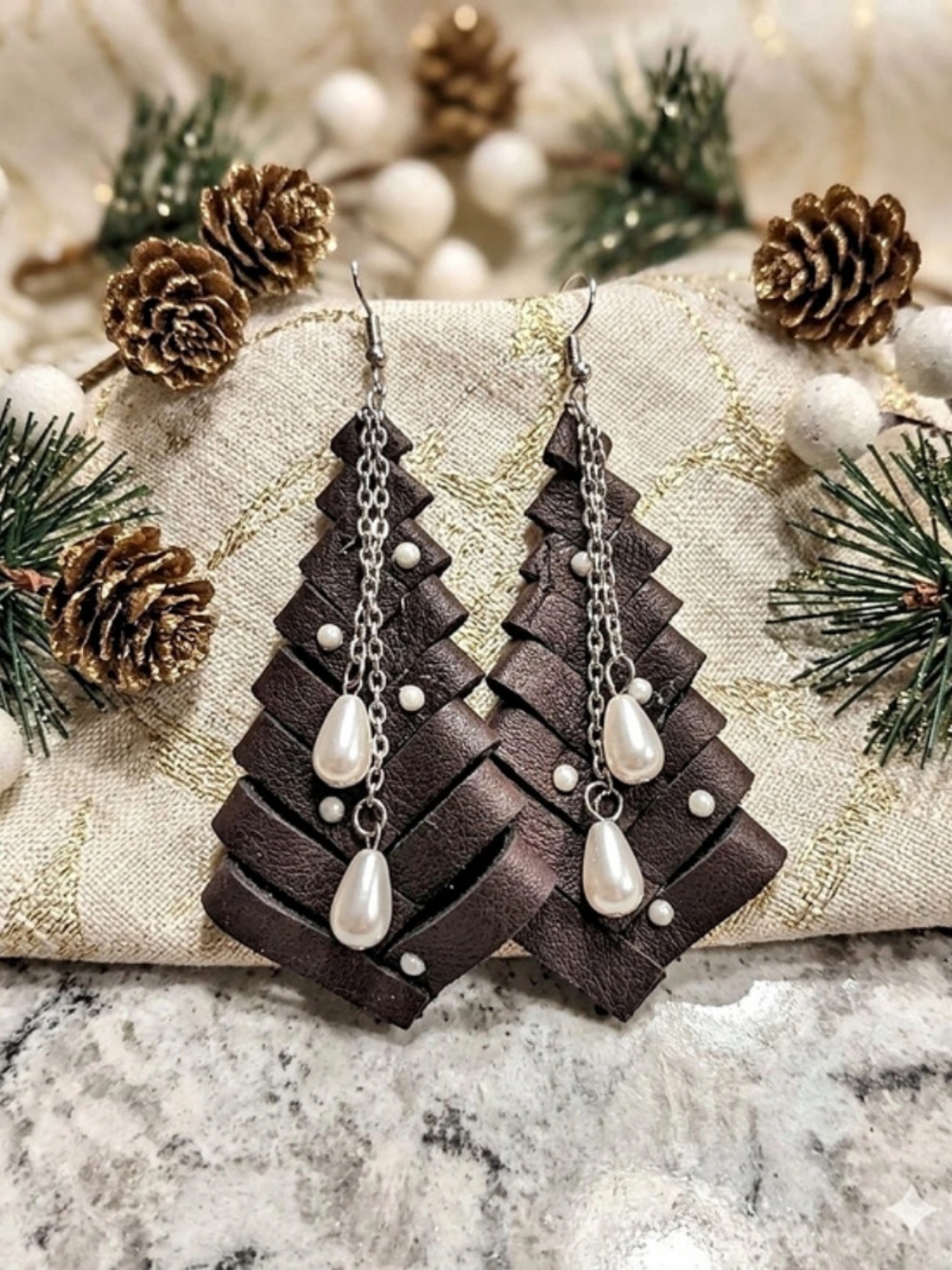 Brown & Silver Dangle Earrings